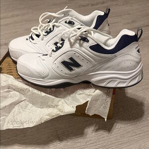 New Balance White & Navy Athletic Sneakers